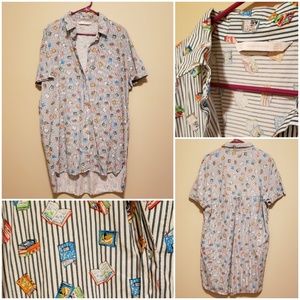 Zara Book and Stripe Print Shirt Dress Size XL